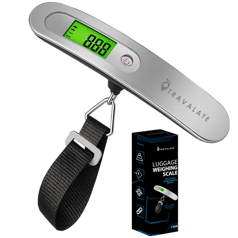 TRAVALATE Digital Luggage Weighing Scale with Backlit LCD Display | Portable and Accurate Travel Weight Scale with One-Touch Measurement & Strong Strap | Up to 50kg Capacity – Silver - Image 1