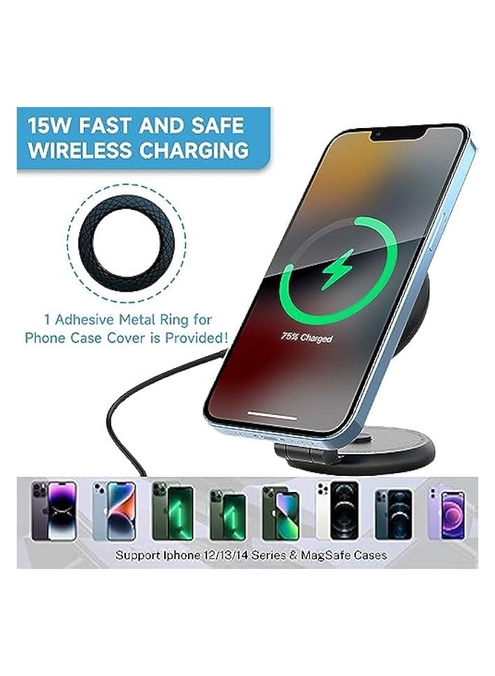 Green Tiger Foldable Magnetic Wireless Car Charger Mount, 15W Fast Charging Magnetic Phone Holder for Tesla Model 3/X/Y/S, Compatible with MagSafe Case and iPhone 12/13/14 Pro Max Mini, 360° Rotation - Image 2
