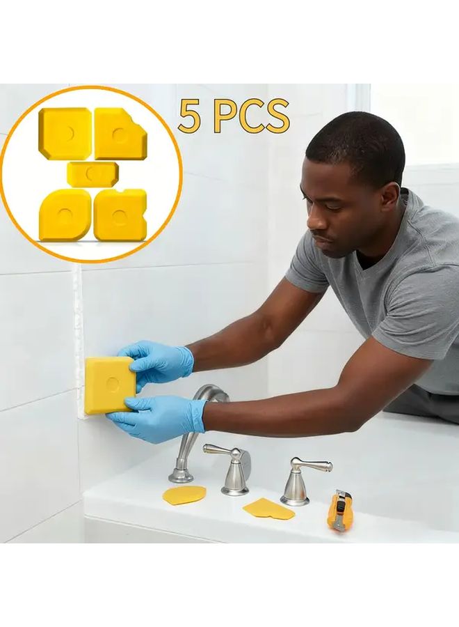 5 Pieces Yellow Joint Smoothing Kit Plastic Silicone Joint Spatula Extractor And Smoothing Spatula For Home Improvement Professional Use Durable Tools Smooth Application - Image 1
