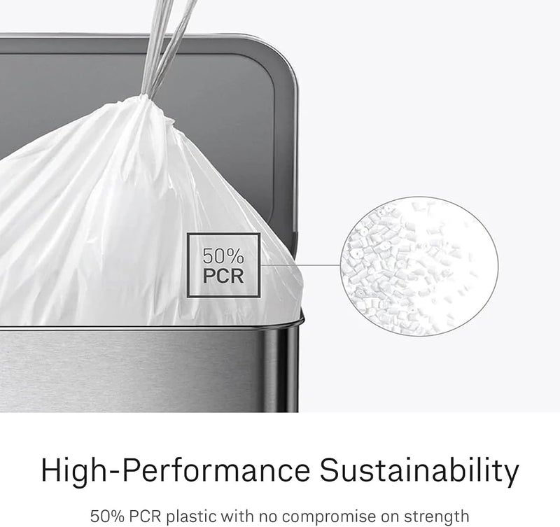 simplehuman Code C Custom Fit Drawstring Trash Bags, 10-12 Liter-2.6-3.1 Gallon, White, 100 Count, Liners - Image 4