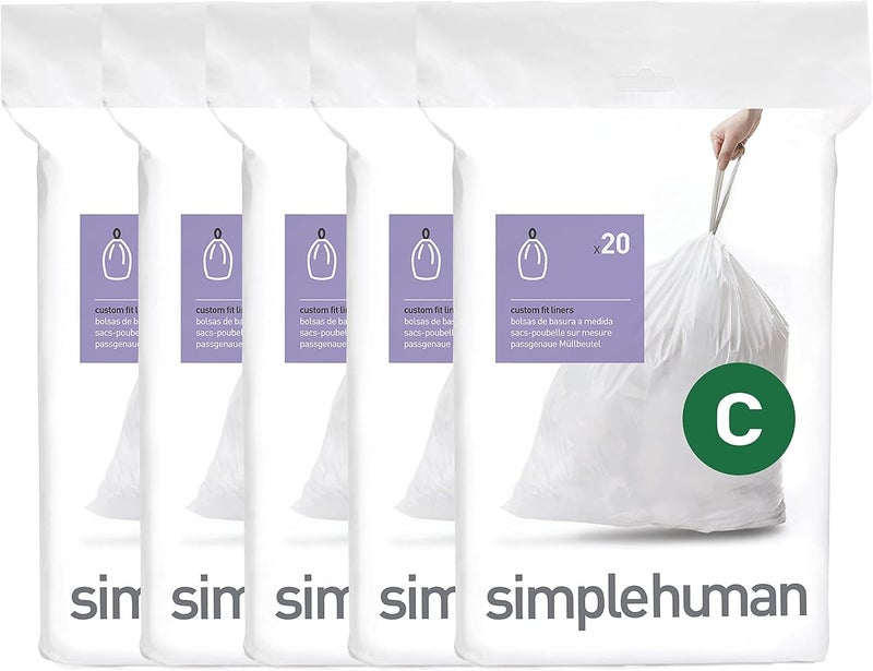 simplehuman Code C Custom Fit Drawstring Trash Bags, 10-12 Liter-2.6-3.1 Gallon, White, 100 Count, Liners - Image 1