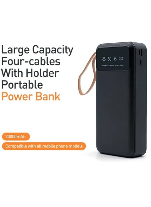 20,000mAh Power Bank with 4 Built-in Charging Cables  Phone Holder – Portable Fast Charger for iPhone, Android, USB-C Devices