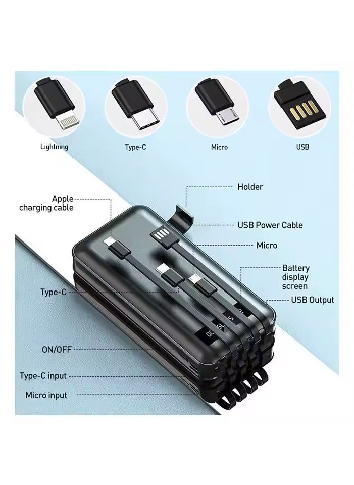 20,000mAh Power Bank with 4 Built-in Charging Cables  Phone Holder – Portable Fast Charger for iPhone, Android, USB-C Devices