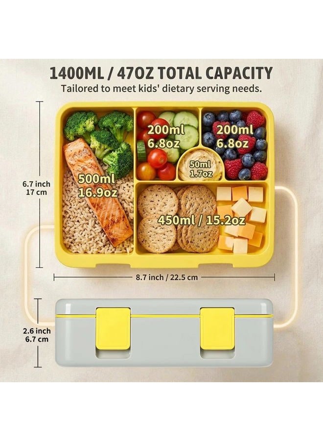 rockpapa 5 Compartment Bento Lunch Box for Kids with Uensils & Insulated Water Bottle & Lunch Bag with Strap, BPA-Free Lunch box Containers Set for School Boys Girls Ages 3+ (Grey Trucks) - Image 3