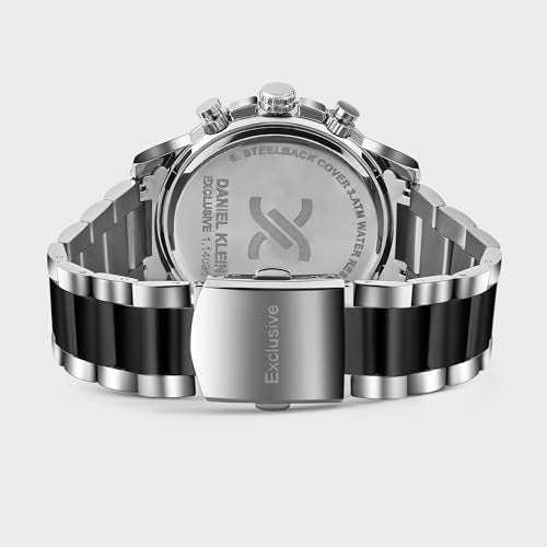 Daniel Klein Analog Black Round Dial Silver Case Two Tone Silver Black Metal Strap Chronograph Water-Resistant Wrist Watch for Men Boys DK.1.14095-4 - Image 5
