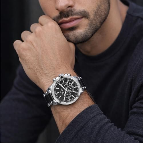 Daniel Klein Analog Black Round Dial Silver Case Two Tone Silver Black Metal Strap Chronograph Water-Resistant Wrist Watch for Men Boys DK.1.14095-4 - Image 4