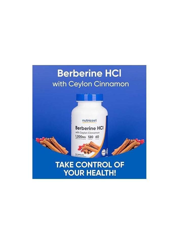 Nutricost Nutricost Berberine HCl with Ceylon Cinnamon – 120 Capsules (60 Servings) – Non-GMO, Plant-Based Formula  - Image 5