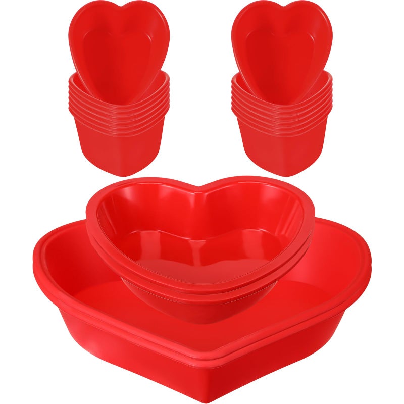 Leriton 16 Pcs Heart Cake Pan Silicone Heart Cake Molds Baking Pan Nonstick Molds for Anniversary Birthday Snack Cupcake Baking (2.8 Inch,5.5 Inch,10.6 Inch) - Image 1