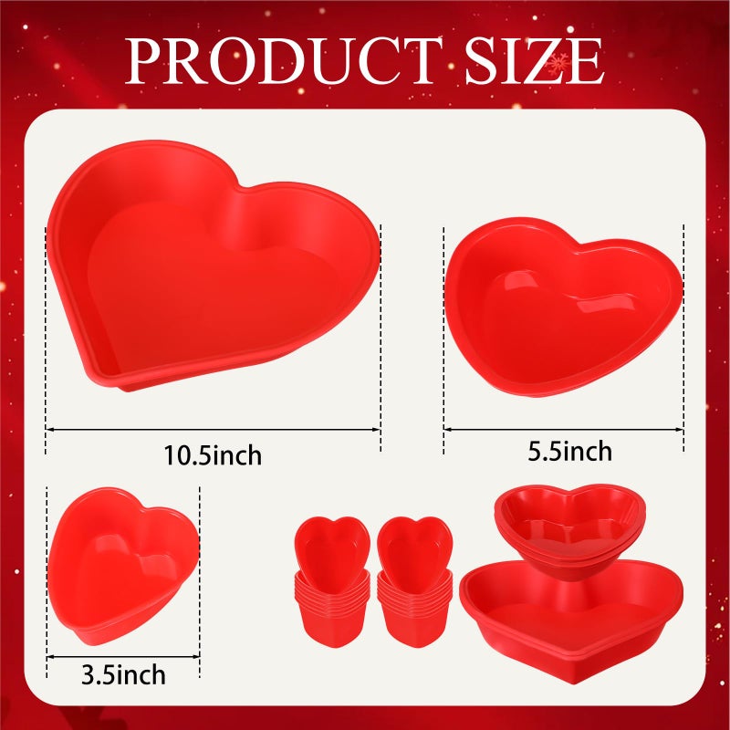 Leriton 16 Pcs Heart Cake Pan Silicone Heart Cake Molds Baking Pan Nonstick Molds for Anniversary Birthday Snack Cupcake Baking (2.8 Inch,5.5 Inch,10.6 Inch) - Image 2