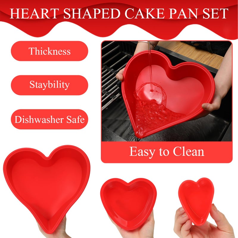 Leriton 16 Pcs Heart Cake Pan Silicone Heart Cake Molds Baking Pan Nonstick Molds for Anniversary Birthday Snack Cupcake Baking (2.8 Inch,5.5 Inch,10.6 Inch) - Image 3