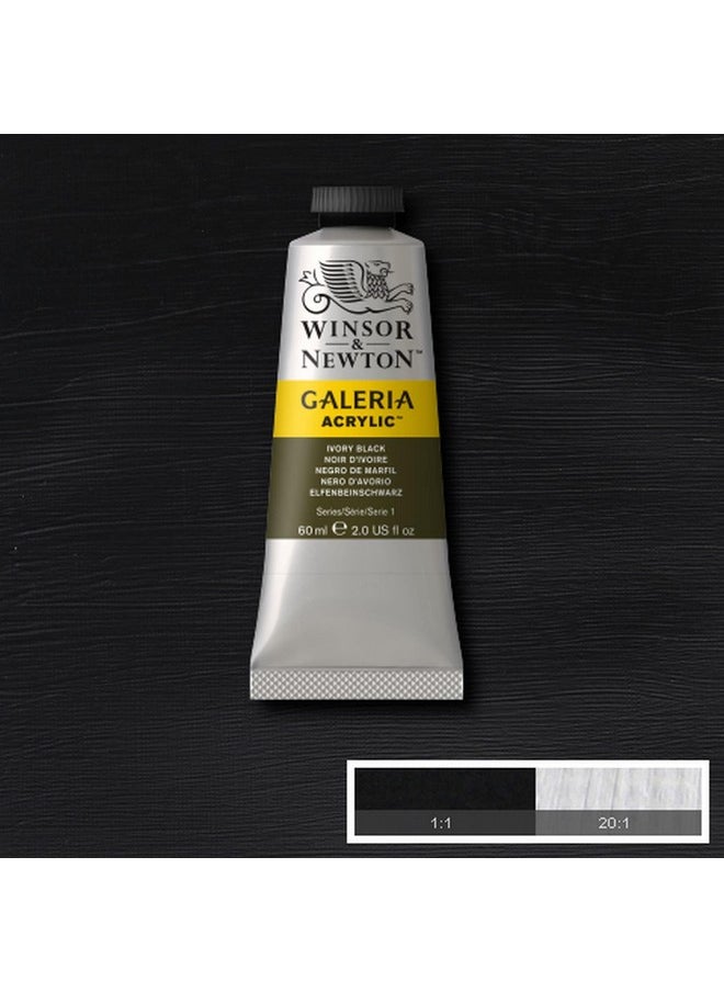 WINSOR & NEWTON - Galeria Acrylic Colour - Tube Of 60 Ml - Ivory Black (331) - Highly Pigmented Lightfast Artists' Acrylic Paints For Canvas, Wood, Fabric & Paper - More Colours Available - Image 1