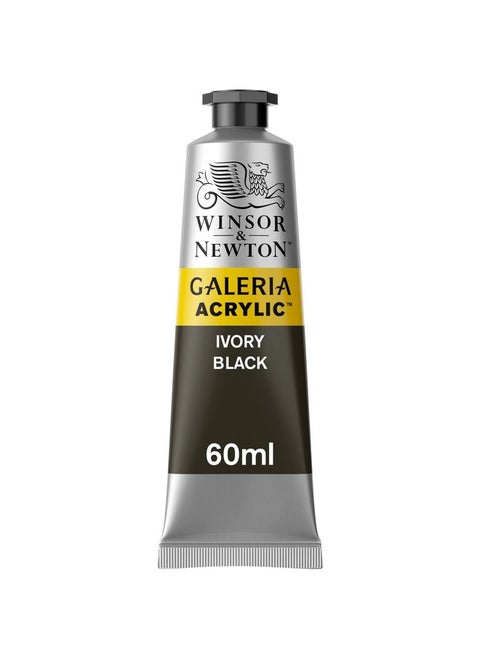 Galeria Acrylic Colour - Tube Of 60 Ml - Ivory Black (331) - Highly Pigmented Lightfast Artists' Acrylic Paints For Canvas, Wood, Fabric & Paper - More Colours Available