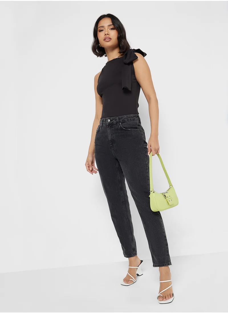 Ginger Assymetric Neck Tie Up Detail Top