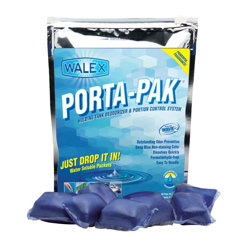 Walex Porta-Pak Holding Tank Deodorizer & Portion Control Drop-Ins - Unbeatable Odor Prevention, Formaldehyde-Free, Non-Staining, Deodorizes & Breaks Down Waste and Paper, Dissolves Quickly - 50 Pack - Image 1