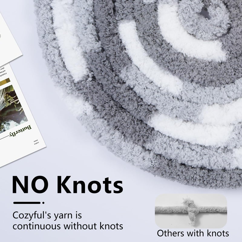 Cozyful خيوط صوفية مريحة للتريكو اليدوي - خيوط بطانية شنيلي سميكة #10، خيوط سميكة كبيرة للتCrocheting، خيوط صوفية سميكة ملونة، 8 كرات (25 ياردة 8 أونصات لكل كرة)، متعدد الرمادي والأبيض - Image 4