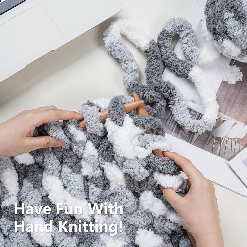 Cozyful خيوط صوفية مريحة للتريكو اليدوي - خيوط بطانية شنيلي سميكة #10، خيوط سميكة كبيرة للتCrocheting، خيوط صوفية سميكة ملونة، 8 كرات (25 ياردة 8 أونصات لكل كرة)، متعدد الرمادي والأبيض - Image 5