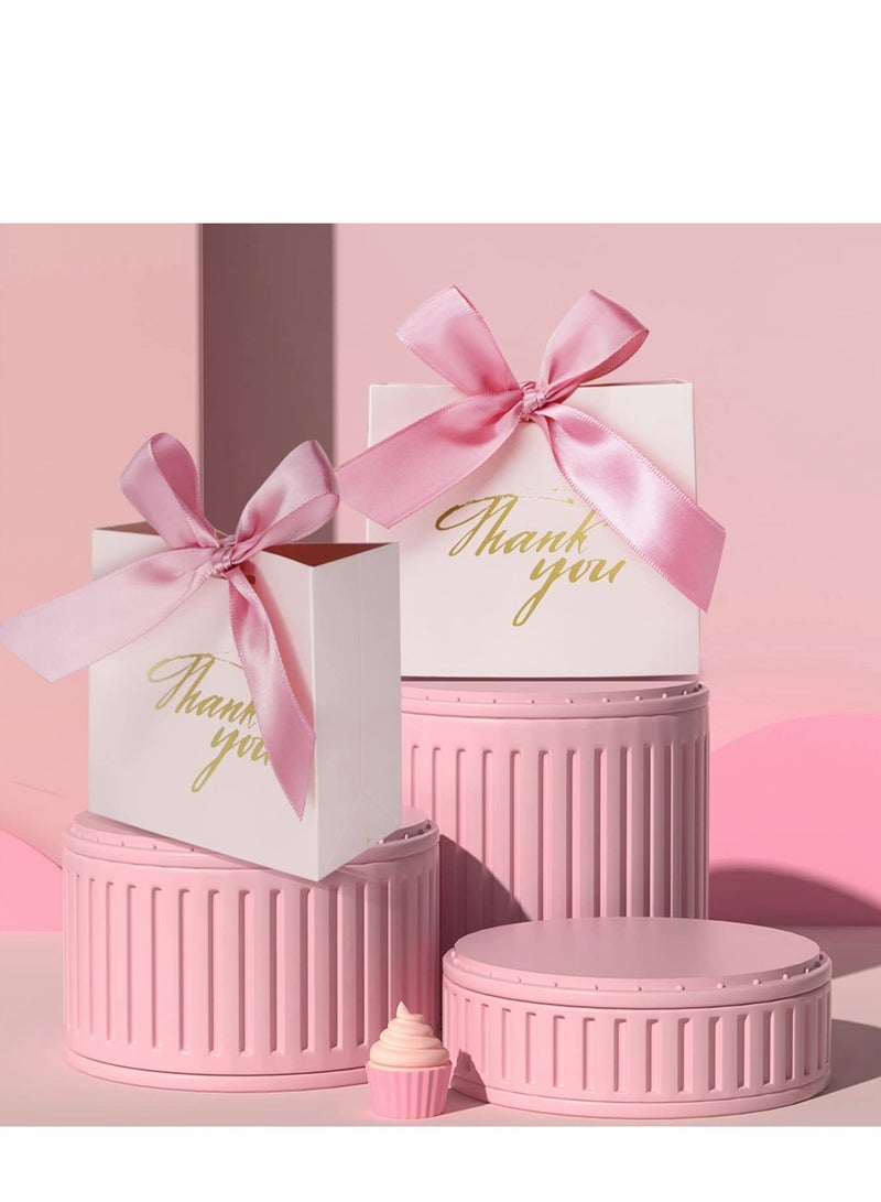 KASTWAVE Thank You Gift Bags, 20 Pack Small Thank You Gift Bag Party Favor Bags Treat Boxes with Rose Red Bow Ribbon, Pink Pattern Paper Gift Bags Bulk for Wedding Baby Shower Business Party Supplies - Image 5