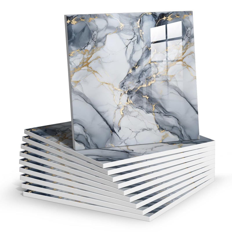 Chejiaye Thick 10pcs Marble Peel and Stick Backsplash Surface Waterproof Wall PanelsSelfAdhesive Marble PVC Foam Wall Panels for Kitchen Bathroom 118x118 Kitchen TileNot Real TilesBlue - Image 2
