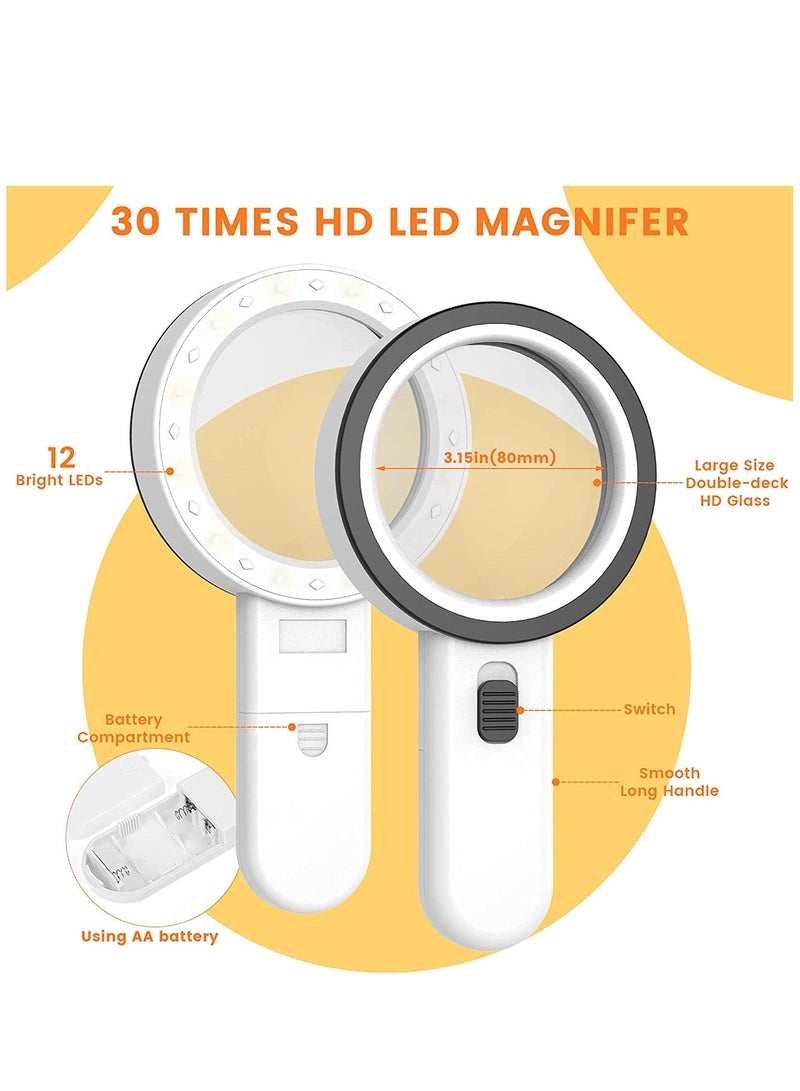 يو إل اتش واي سي عدسة مكبرة مع ضوء ، عدسة مكبرة كبيرة محمولة 30X 12 عدسة مكبرة مضاءة بإضاءة LED - Image 2
