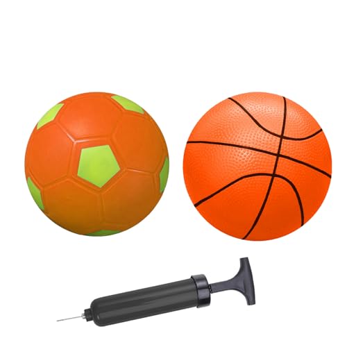 ABAJI Mini 2 Pack Toy 5 inch Basketball Soccer Ball Pump Needle Rubber Material Mini Hoop Toddlers Kids Teenagers Swimming Pool Indoors Outdoors - Image 1