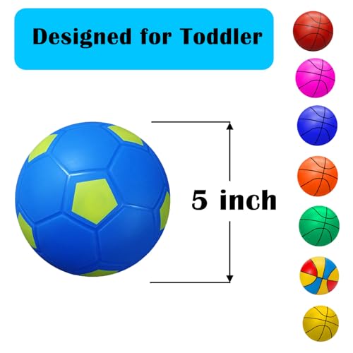 ABAJI Mini 2 Pack Toy 5 inch Basketball Soccer Ball Pump Needle Rubber Material Mini Hoop Toddlers Kids Teenagers Swimming Pool Indoors Outdoors - Image 5