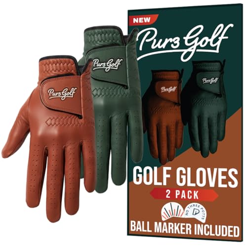 PUR3 Golf PUR3 Cabretta Leather Golf Gloves Men | 2 Pack Heritage Collection | Includes Putting Aim Ball Marker | Golf Glove Men Left Hand and Right Hand - Image 1