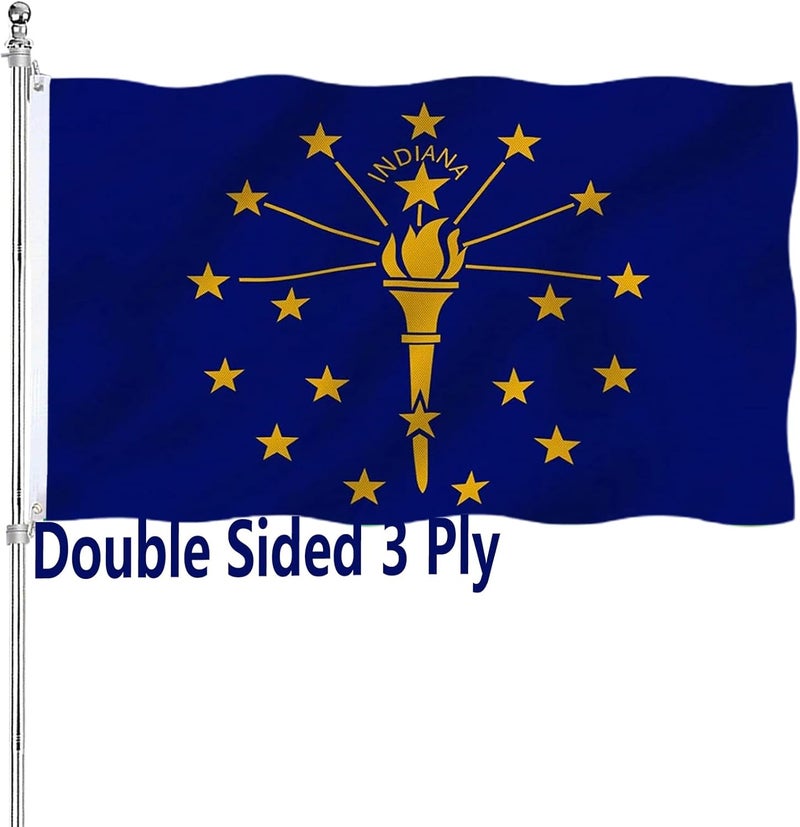 ARSOF Indiana State Flag 3x5 Double Sided Outdoor Heavy Duty Indiana Hoosier IN State Flags 3 Ply with Durable Canvas Header and 2 Brass Grommets Vivid Colors - Image 1