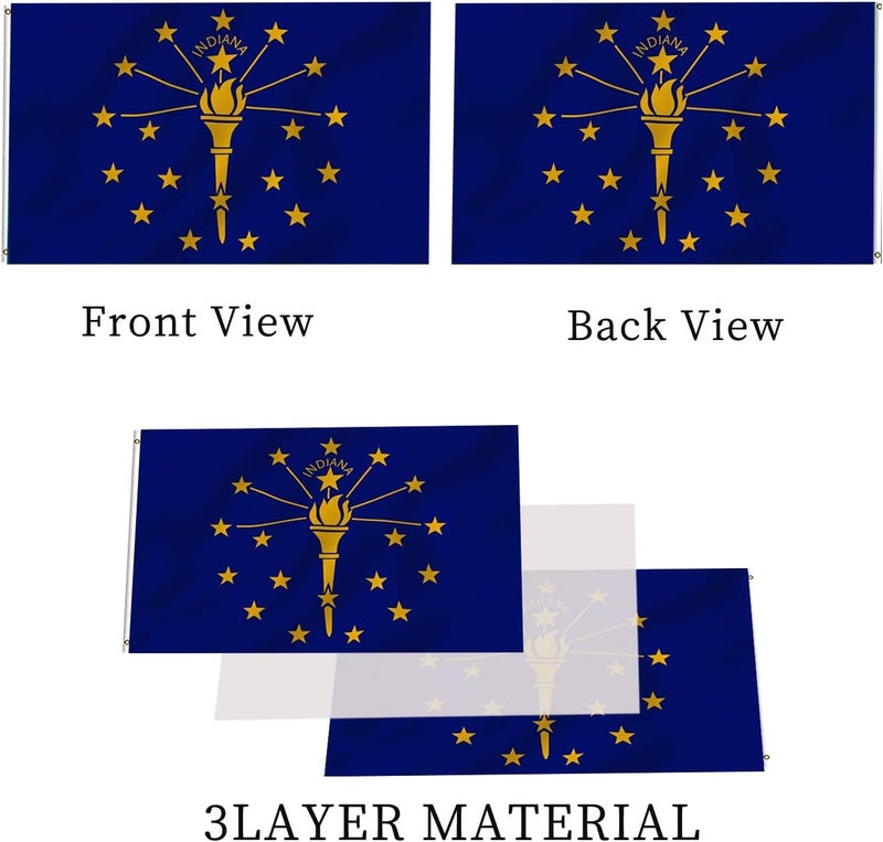 ARSOF Indiana State Flag 3x5 Double Sided Outdoor Heavy Duty Indiana Hoosier IN State Flags 3 Ply with Durable Canvas Header and 2 Brass Grommets Vivid Colors - Image 3