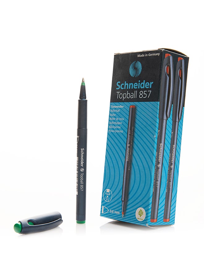 شنايدر توب بول 857 قلم حبر أخضر، حبر مائي سلس ورأس دقيق 0.6 مم، قابل لإعادة التعبئة عبوة 10 | تصميم مريح للكتابة اليومية في المكتب والمدرسة - Image 1