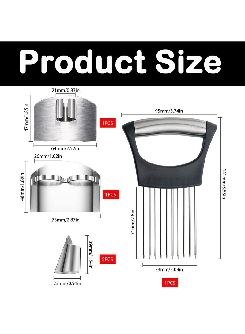SUNSAR 8 Pcs Kitchen Finger Guards Chopping Protector  Stainless Steel Knife Ring Chopping Metal Cutting Shield Onion Holder Slicer Adjustable Finger Kitchen Tool to Slice Vegetables Fruit Meat - Image 2
