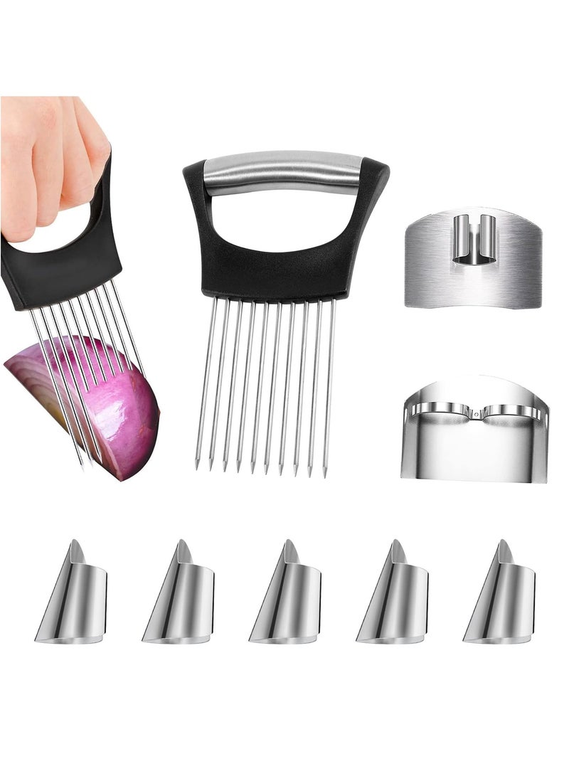 SUNSAR 8 Pcs Kitchen Finger Guards Chopping Protector  Stainless Steel Knife Ring Chopping Metal Cutting Shield Onion Holder Slicer Adjustable Finger Kitchen Tool to Slice Vegetables Fruit Meat - Image 1
