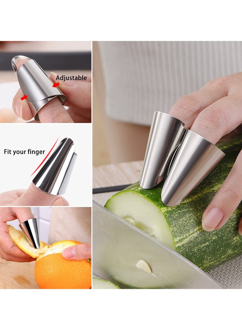 SUNSAR 8 Pcs Kitchen Finger Guards Chopping Protector  Stainless Steel Knife Ring Chopping Metal Cutting Shield Onion Holder Slicer Adjustable Finger Kitchen Tool to Slice Vegetables Fruit Meat - Image 3
