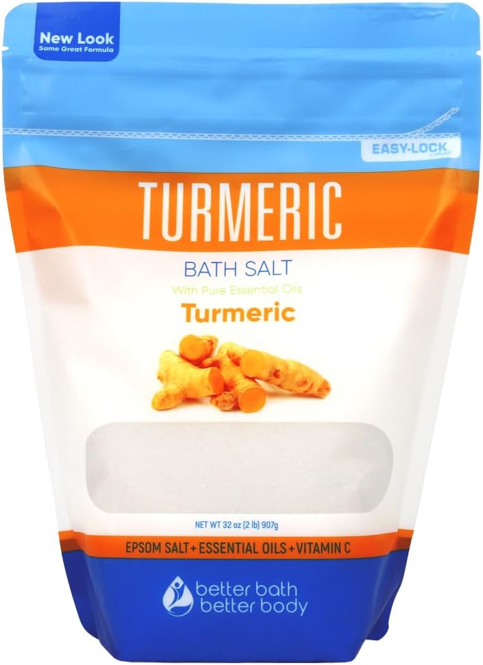 Better Bath Better Body Turmeric Bath Salt 32 Oz Epsom Salt with Essential Oils Turmeric Cinnamon Orange Plus Vitamin C in BPAFree Pouch with Easy PressLock Zipper  Natural Bath Soak to Relieve  Soothe  Made in USA 