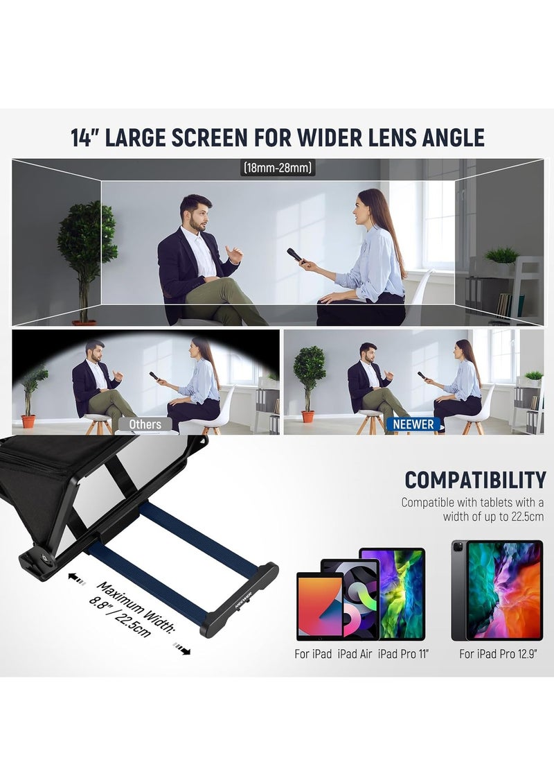 Neewer - Neewer Teleprompter X14 III with RT113 Remote/App Control, 45° Tilt 14" Beamsplitter All Metal Frame Upgraded Camera Mount QR Plate Compatible with Manfrotto 501PL for iPhone iPad DSLR, Assembly Free Visit the NEEWER Store - Image 1