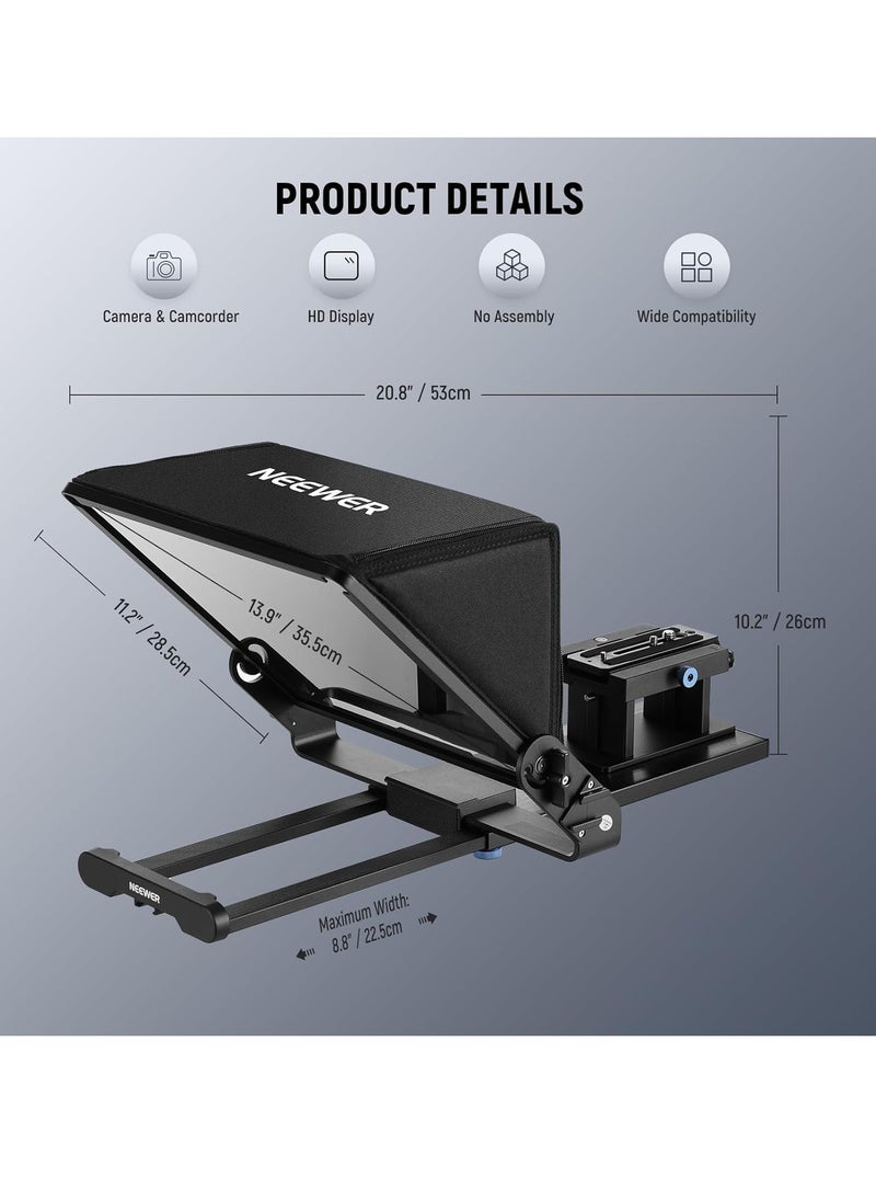 Neewer - Neewer Teleprompter X14 III with RT113 Remote/App Control, 45° Tilt 14" Beamsplitter All Metal Frame Upgraded Camera Mount QR Plate Compatible with Manfrotto 501PL for iPhone iPad DSLR, Assembly Free Visit the NEEWER Store - Image 1
