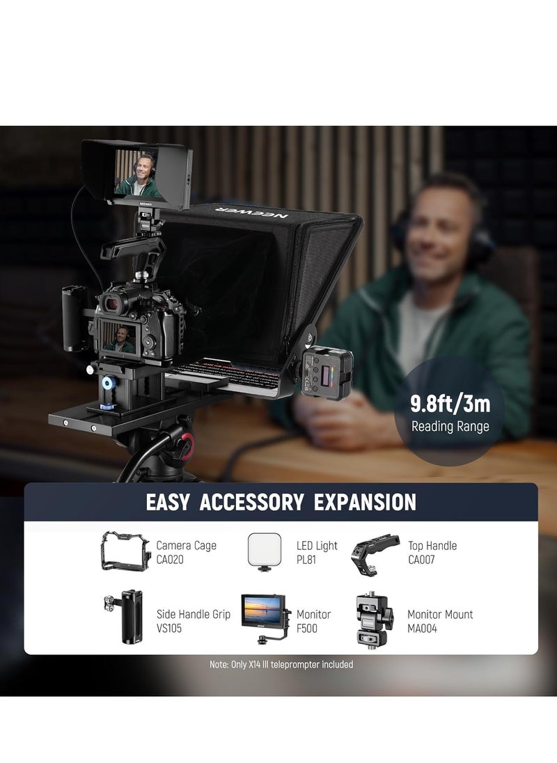 Neewer - Neewer Teleprompter X14 III with RT113 Remote/App Control, 45° Tilt 14" Beamsplitter All Metal Frame Upgraded Camera Mount QR Plate Compatible with Manfrotto 501PL for iPhone iPad DSLR, Assembly Free Visit the NEEWER Store - Image 1