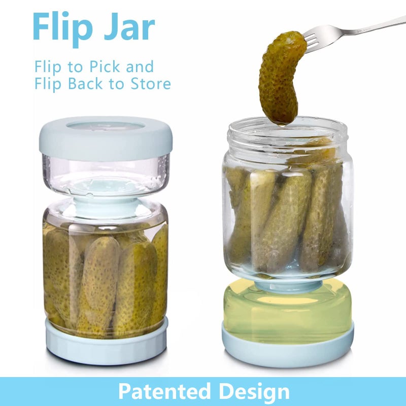 Luvan Pickle Jar with Strainer Flip  34oz Pickle Container  Glass Pickle Juice Separator Jar-Leakproof Airtight Lid  Hourglass Pickle Storage Flip Jar for Olive Jalapeno Sliced Pickle-Dishwasher Safe - Image 2