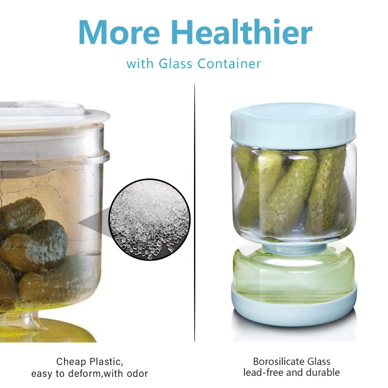 Luvan Pickle Jar with Strainer Flip  34oz Pickle Container  Glass Pickle Juice Separator Jar-Leakproof Airtight Lid  Hourglass Pickle Storage Flip Jar for Olive Jalapeno Sliced Pickle-Dishwasher Safe - Image 5
