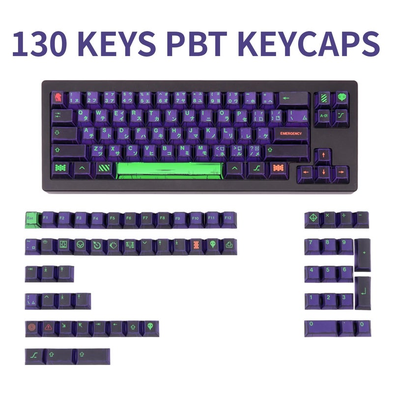 GEKUCAP Manga Themed Japanese Keycaps, Retro PBT Keyboard Key Caps Dye Sublimation KeyCap with Cherry Profile, 130 Keys Purple Custom Keycap Sets for Cherry MX Mechanical Keyboard - Image 2