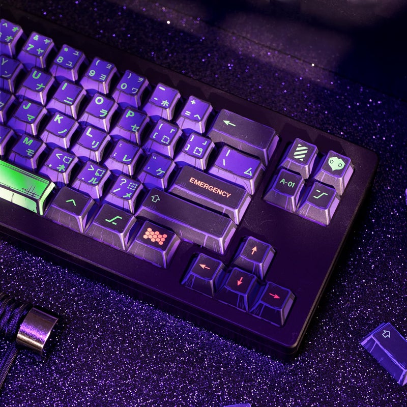GEKUCAP Manga Themed Japanese Keycaps, Retro PBT Keyboard Key Caps Dye Sublimation KeyCap with Cherry Profile, 130 Keys Purple Custom Keycap Sets for Cherry MX Mechanical Keyboard - Image 4