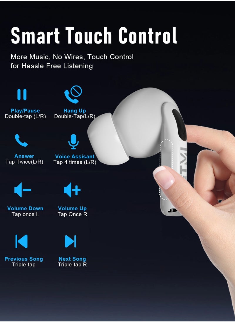 BETMI - BETMI - True Wireless Earbuds - Fully In-Ear Bluetooth5.4 Headphones, IPX5 Waterproof TWS With Dual Mic For Sport, Light-Weight Earphones Playtime 40+Hours with Charging Case For Android iOS/iPhone - White - Image 1