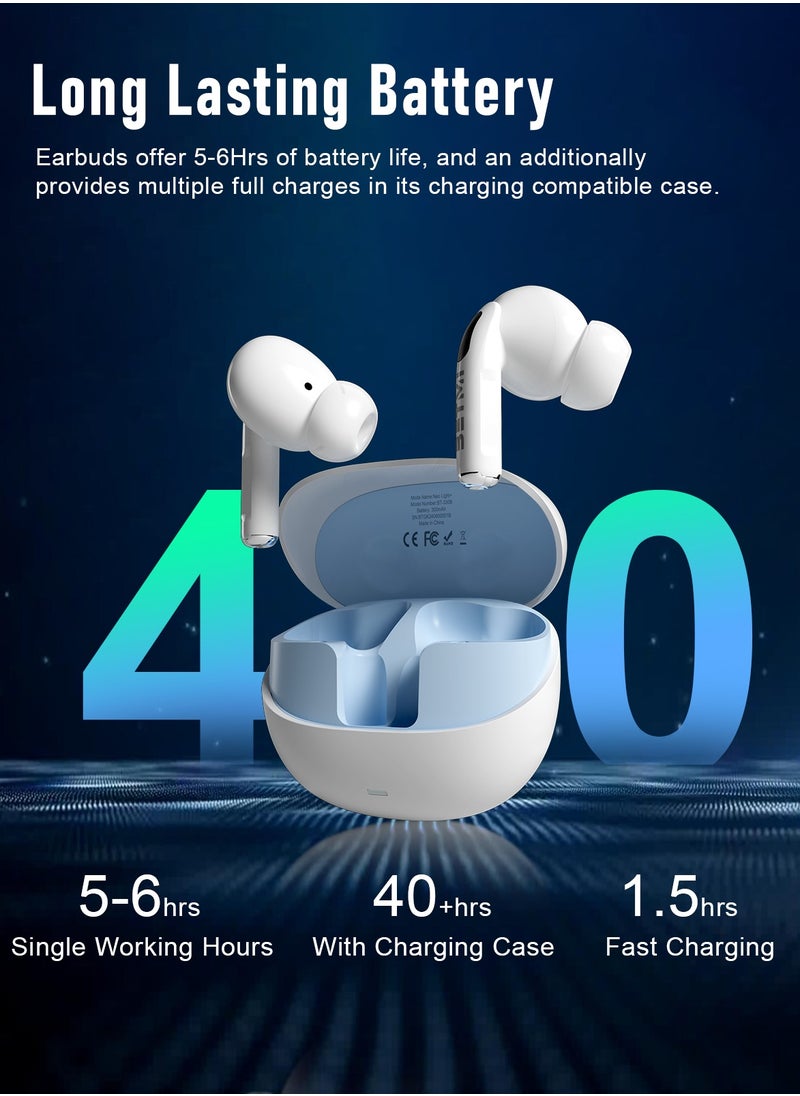 BETMI - BETMI - True Wireless Earbuds - Fully In-Ear Bluetooth5.4 Headphones, IPX5 Waterproof TWS With Dual Mic For Sport, Light-Weight Earphones Playtime 40+Hours with Charging Case For Android iOS/iPhone - White - Image 1