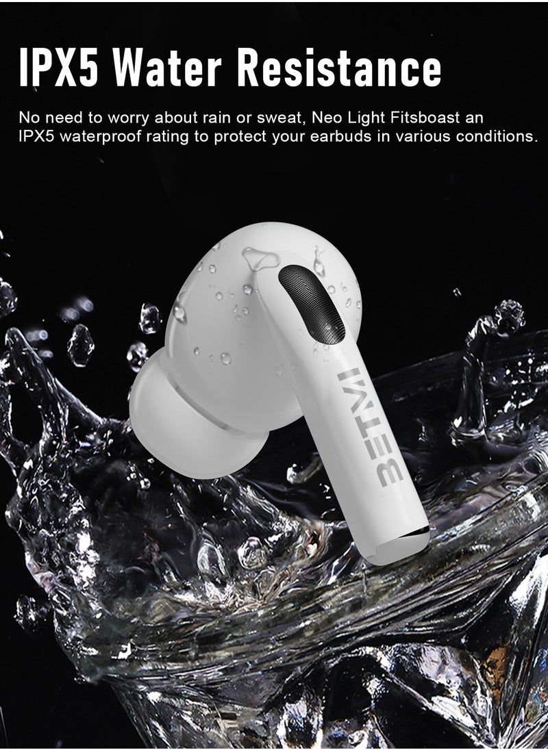 BETMI - BETMI - True Wireless Earbuds - Fully In-Ear Bluetooth5.4 Headphones, IPX5 Waterproof TWS With Dual Mic For Sport, Light-Weight Earphones Playtime 40+Hours with Charging Case For Android iOS/iPhone - White - Image 1