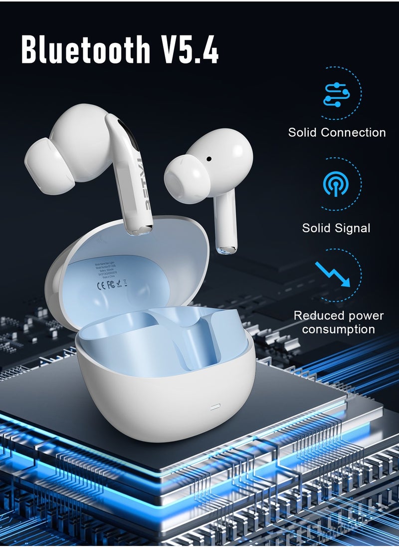 BETMI - BETMI - True Wireless Earbuds - Fully In-Ear Bluetooth5.4 Headphones, IPX5 Waterproof TWS With Dual Mic For Sport, Light-Weight Earphones Playtime 40+Hours with Charging Case For Android iOS/iPhone - White - Image 1