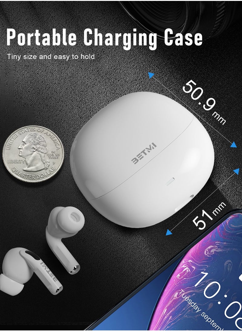 BETMI - BETMI - True Wireless Earbuds - Fully In-Ear Bluetooth5.4 Headphones, IPX5 Waterproof TWS With Dual Mic For Sport, Light-Weight Earphones Playtime 40+Hours with Charging Case For Android iOS/iPhone - White - Image 1
