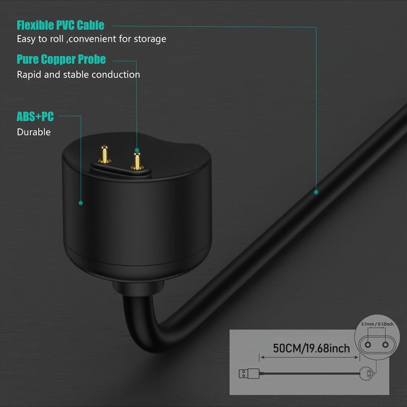 Magnetic Replacement Charging Cable for Fitness Tracker 50cm 1 6ft Black - Image 4