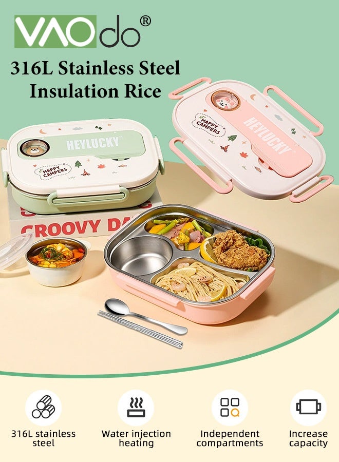 VAOdo 1500ML Lunch Box with Thermal Bag, 316 Stainless Steel, 4 Compartments Bento Box with Soup Bowl and Cutlery Set, Leak Proof, Food Storage Container with Lid, Microwave Dishwasher Freezer Safe - Image 2