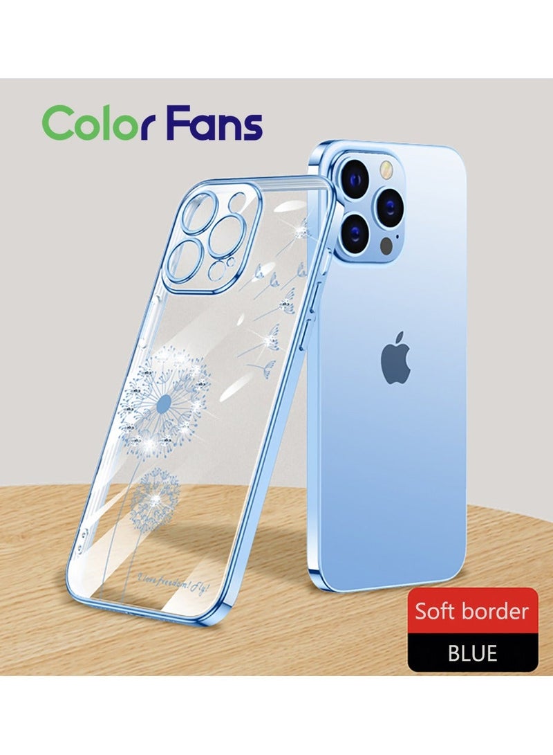 Color Fans Electroplated Shiny Holographic Diamond Phone Case for iPhone 13 Pro Full Soft Cover Blue
