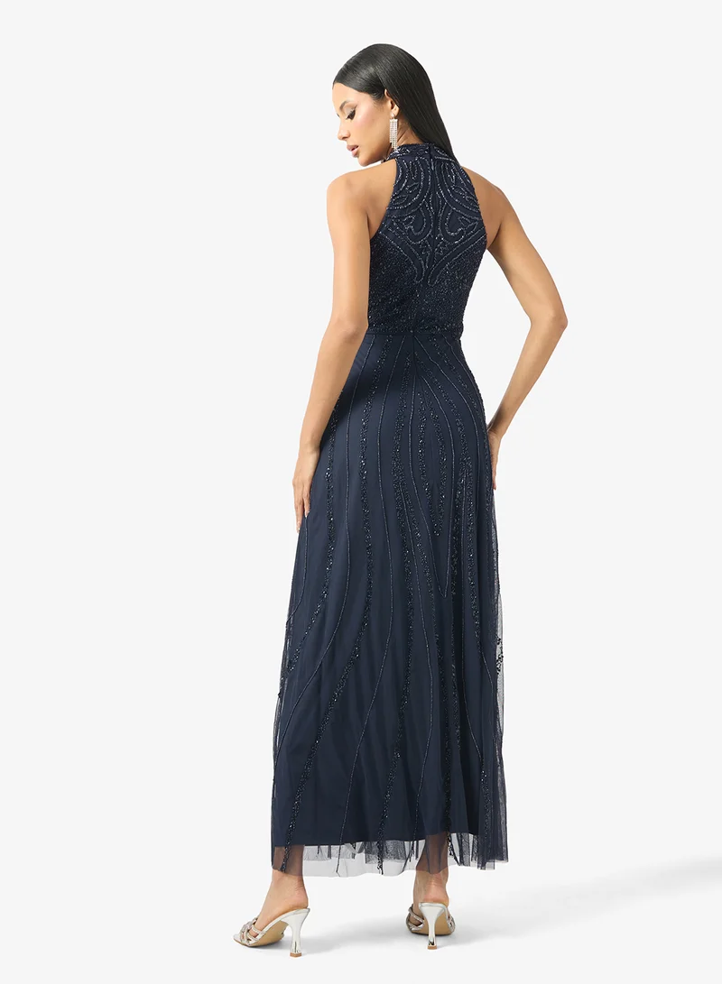 Amelia Rose Halterneck Sequin Midi Dress