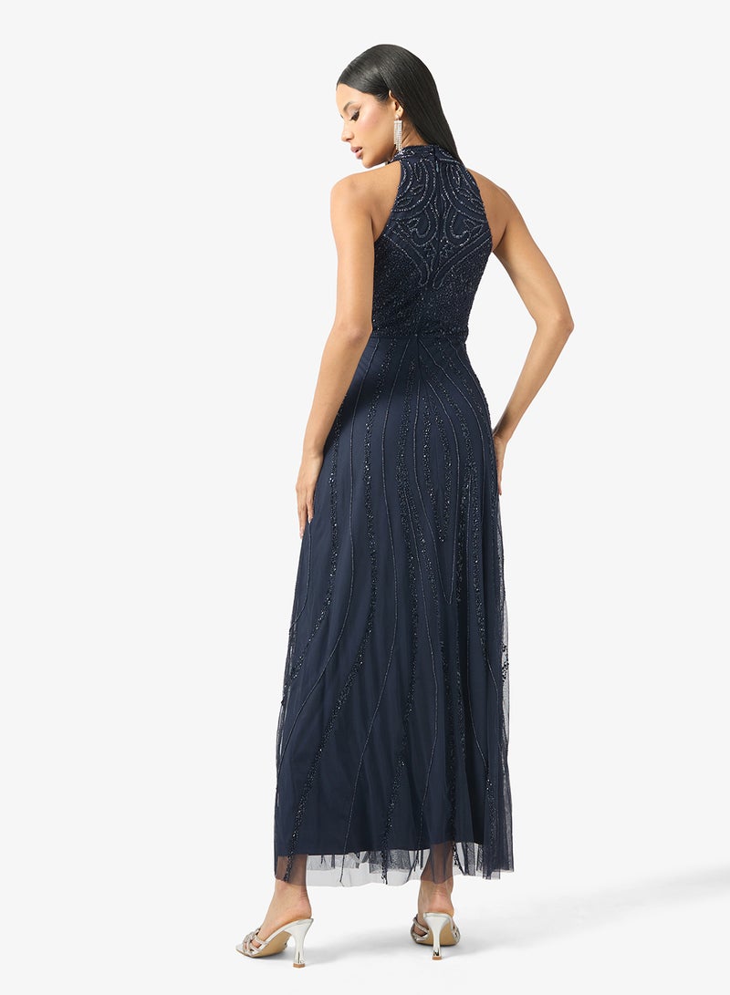 Amelia Rose Halterneck Sequin Midi Dress - Image 2
